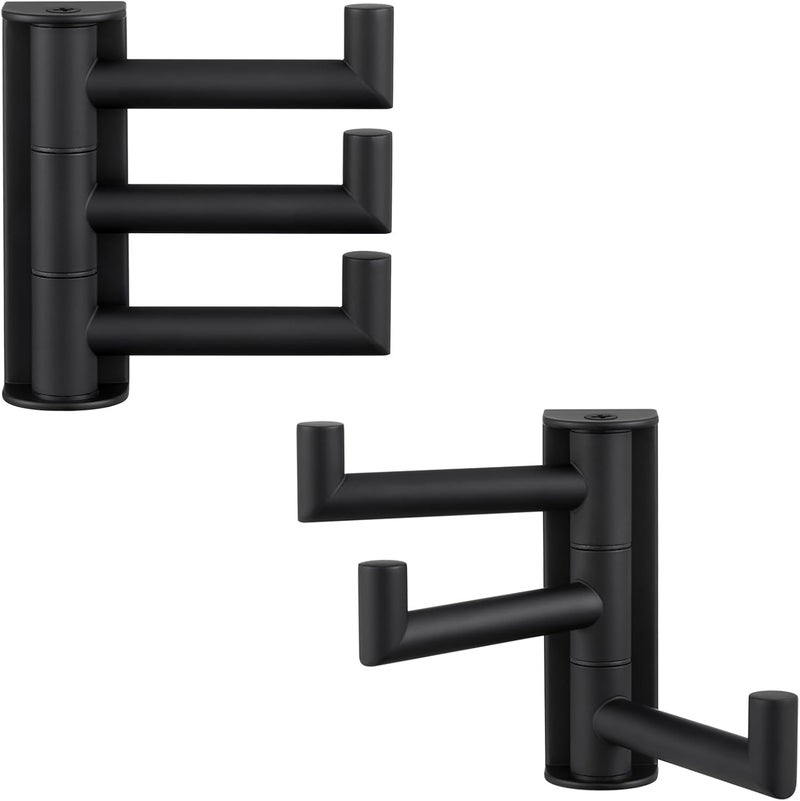 Angle Simple Swivel Towel Hooks for Bathroom, SUS 304 Stainless Steel Foldable 3 Arms Robe Towel Holder, Shower Wall Coat Hooks, Matte Black, 2 Pack - Image 1
